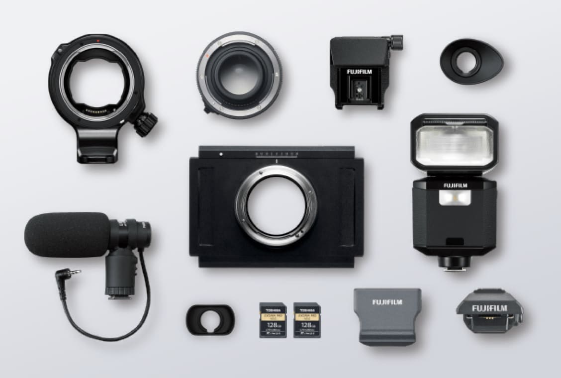 GFX System Accessories; SD Card, Flash, Battery, Lens, etc.