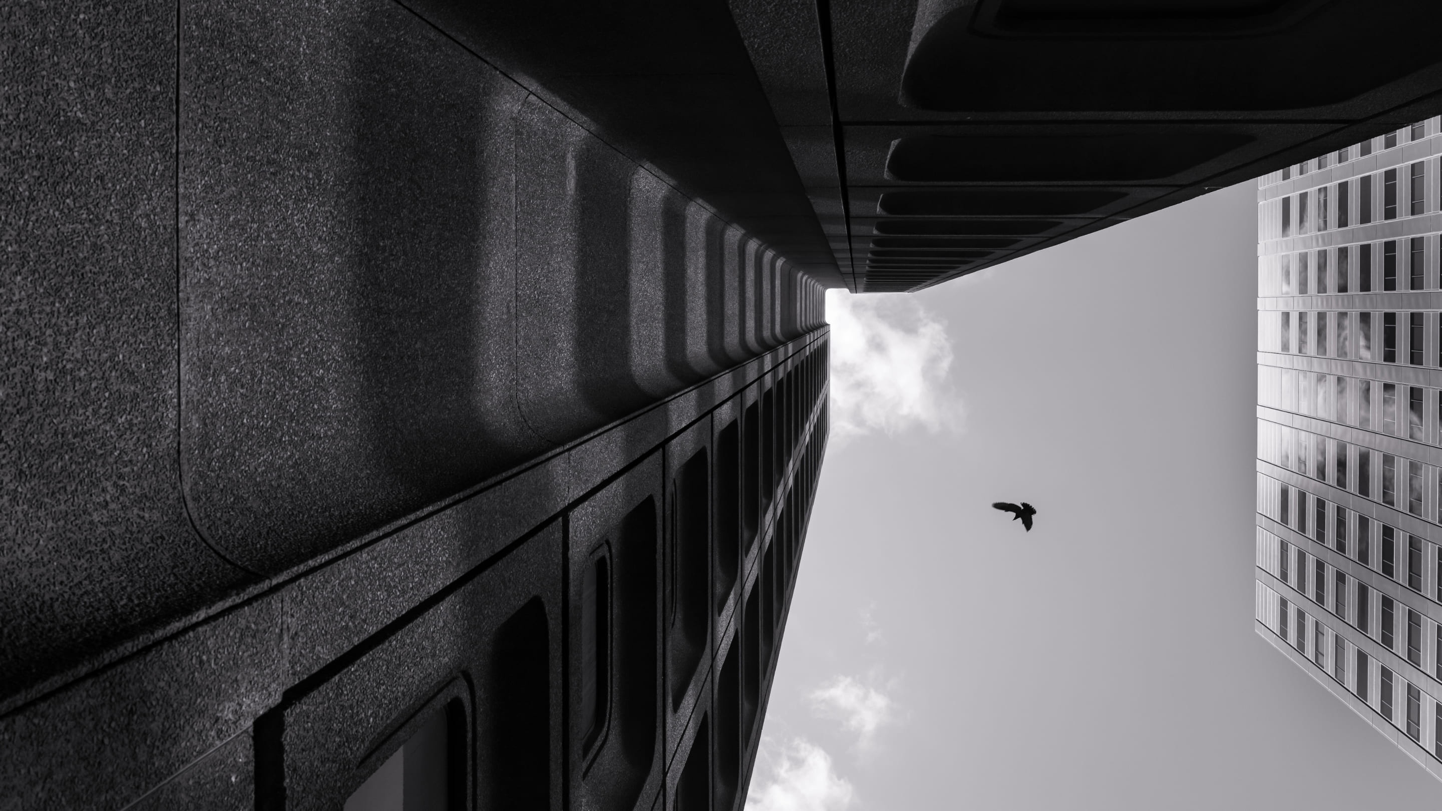 Artistic photo taken vertically up at a building